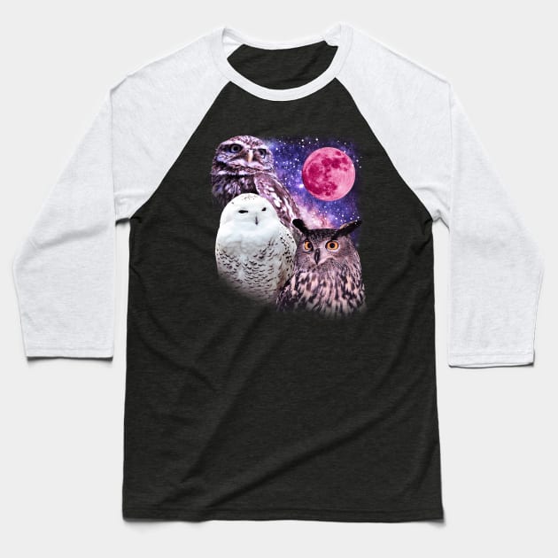 Three Owl Moon Baseball T-Shirt by CozySkull